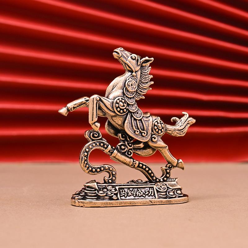 Brass Horse Step On Coins Lucky Statue Feng Shui Desk Ornament Zodiac Animal Figurines Miniatures Pure Copper Crafts Collections