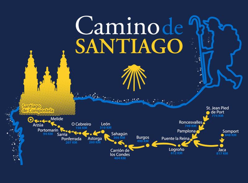 Mapa Camino De Santiago Tričko Nové 100% Bavlna Krátký Rukáv Kulatý Výstřih Harajuku Ležérní Pánské Tričko Streetwear