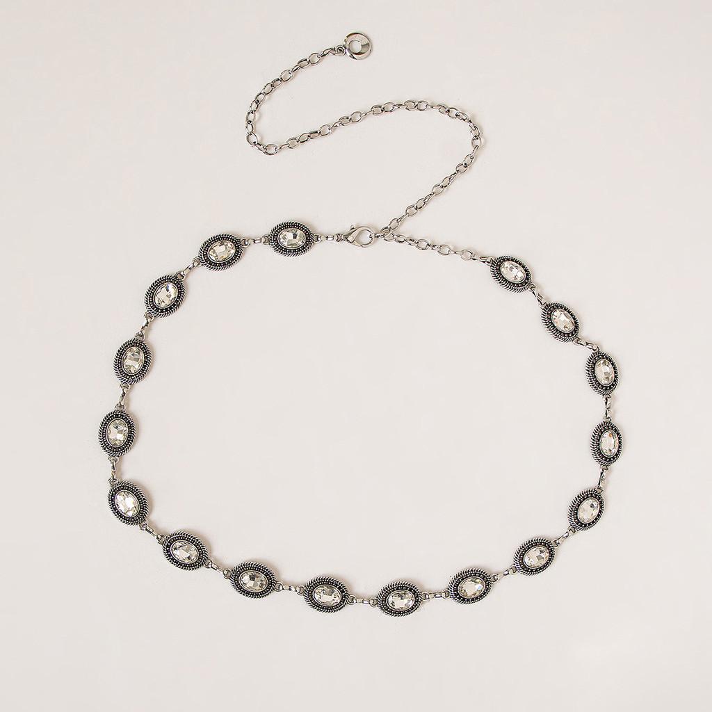 Metal Hollow Vintage Woman Waist Chain With Crystal Buckle For Summer Accessory Fashion