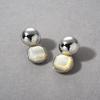 Premium Light Luxury Copper-Plated Platinum Inlaid White Shell S925 Silver Needle Stud Earrings Niche Exquisite Cold Wind Earrings Women