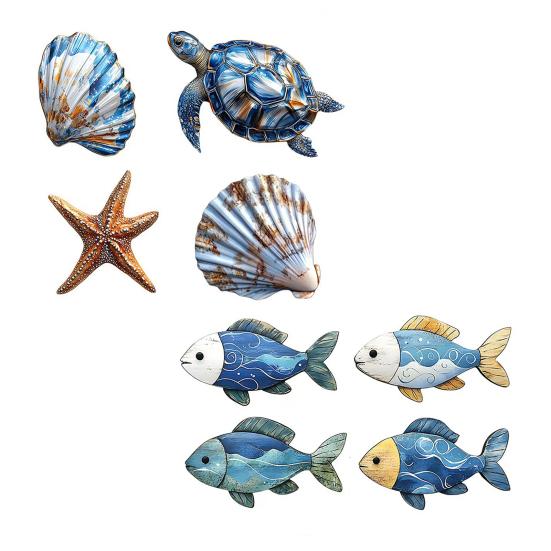 1 Set Küsten-Wanddekoration Holz Meeresschildkröte Muschel Seestern Wanddeko Rustikal Fisch Meeresleben Wandkunst für Zuhause Wohnzimmer Strandhaus
