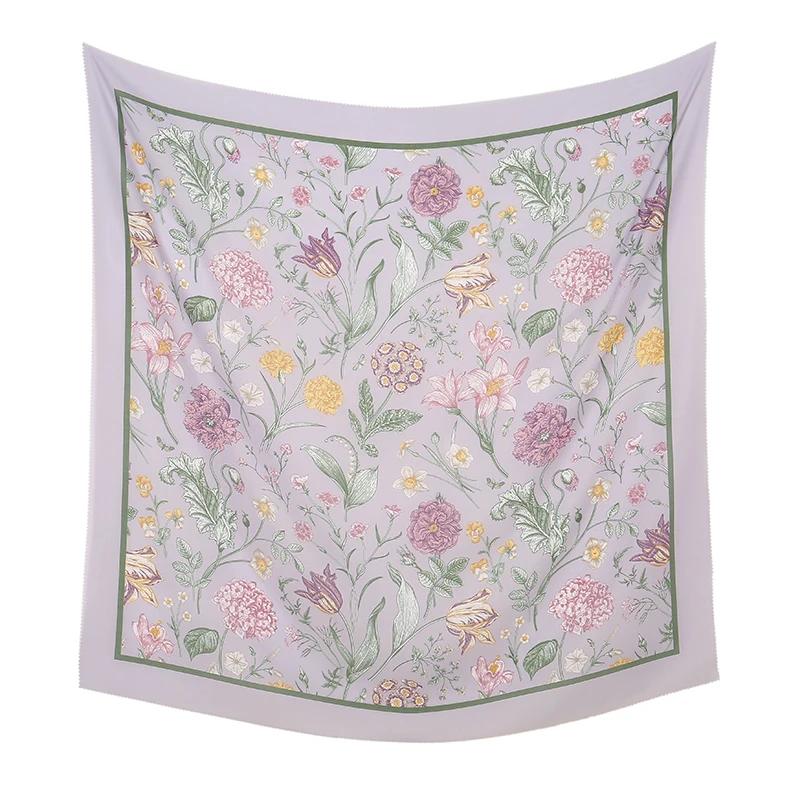 110*110cm Neuer Baumwoll-Leinen-Quadratischer Schal Damen Kopftuch Blumenmuster Halstuch Schals Kopftuch Bandanas Haargummi Stirnbänder