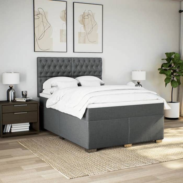 Maison Exclusive - Sommier à lattes de lit avec matelas Gris foncé 160x200cm Tissu