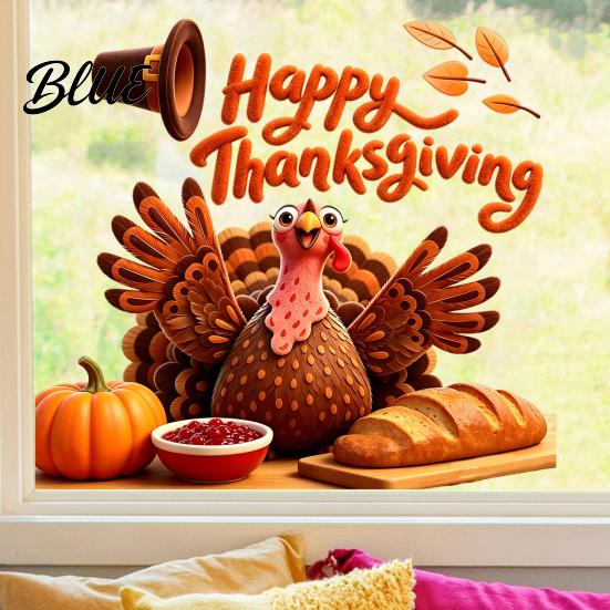 Creative Holiday Gift Autumn Thanksgiving Turkey Window Static Sticker Decorative Removable PVC Decals Theme Scene Setter Harvest Wall Clings