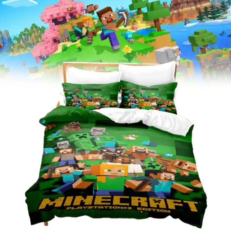 Duvet Minecraft 3d Cover Bedding Set Pillowcase Cartoon Print Single Double