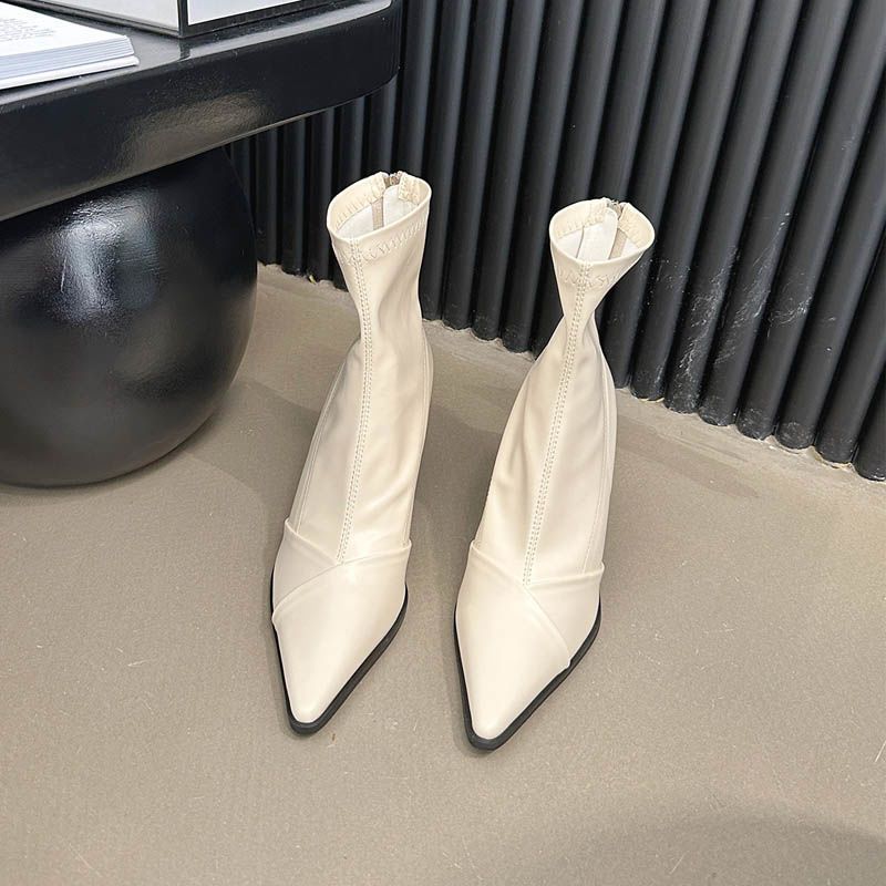 

Pointed French temperament high heel thin boots thin heel short boots women s 2025 new small bare boots spring and autumn single boots 40