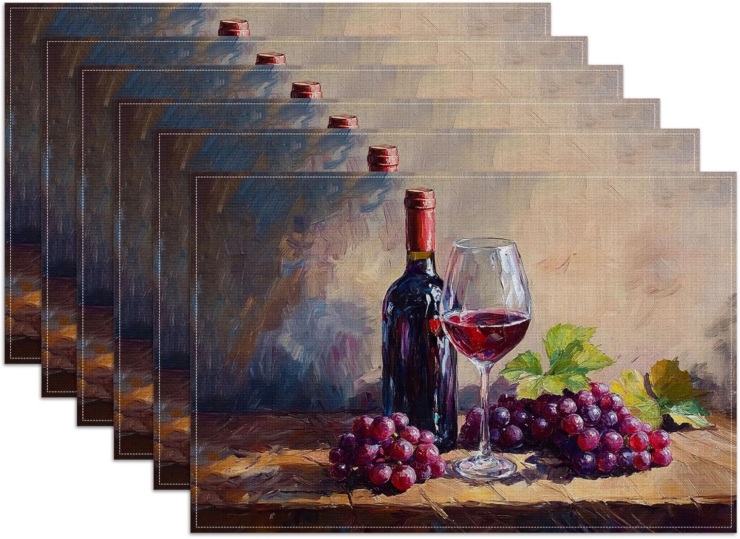 

Retro Wine Grapes Glasses Placemats Set of 6, Red Drink Oil Painting Washable Linen Place Mat Heat Resistant Non Slip Kitchen Dining Table Mats 6pcs-12x18