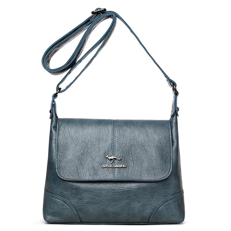 

Сумка с откидным верхом, Модная и простая, Сумка через плечо из мягкой кожи, Многослойная сумка большой вместимости синий