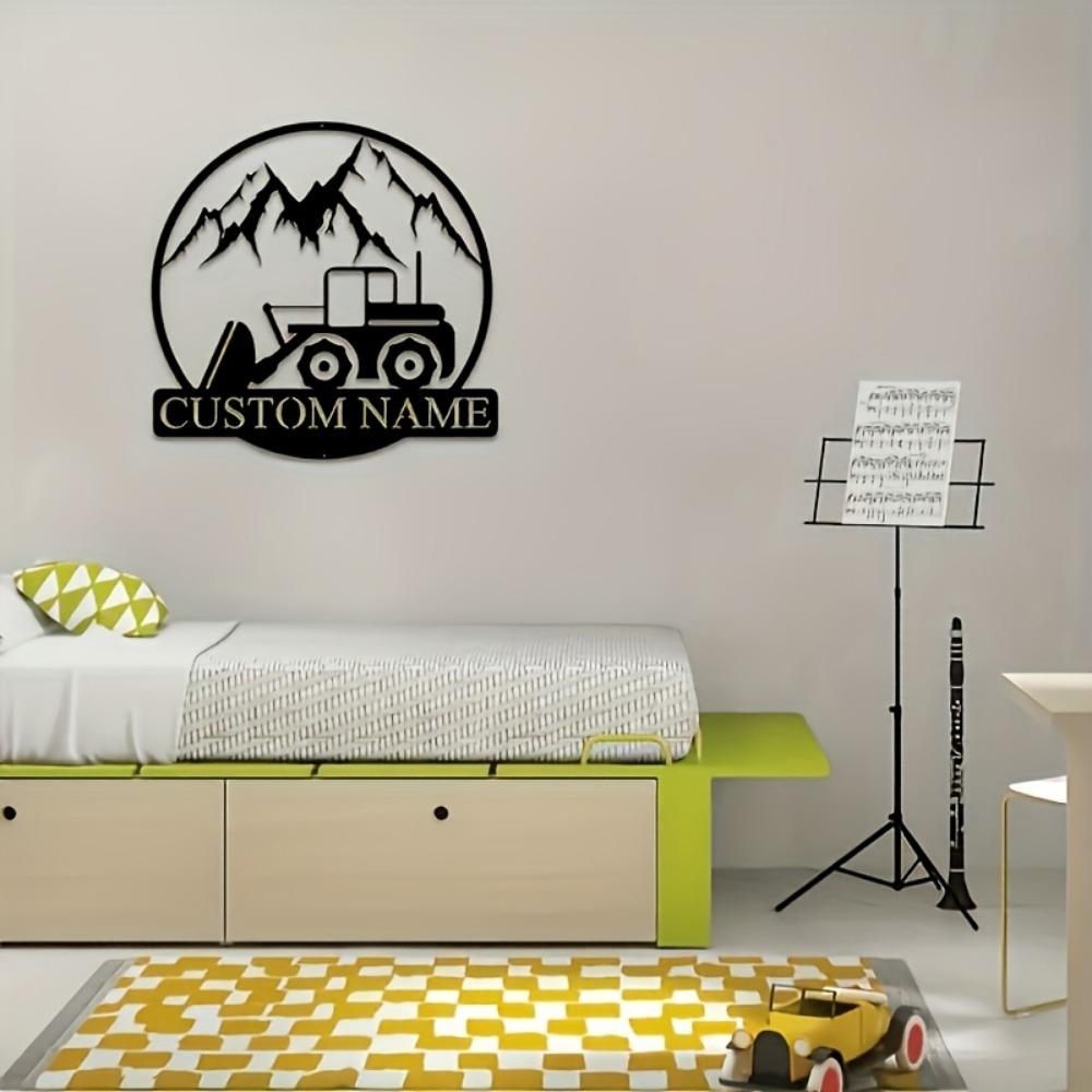 Metal Wall Sculpture Excavator Mountain Custom Name Number Personalized Gift Art Sign