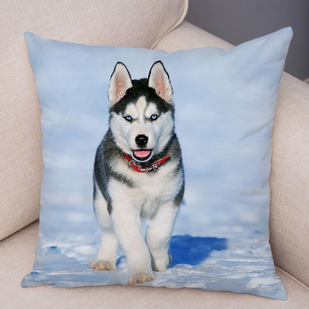 Pet Animal Sofa Cushion Cover Cute Siberian Husky Pillowcase Decorative Dog Print