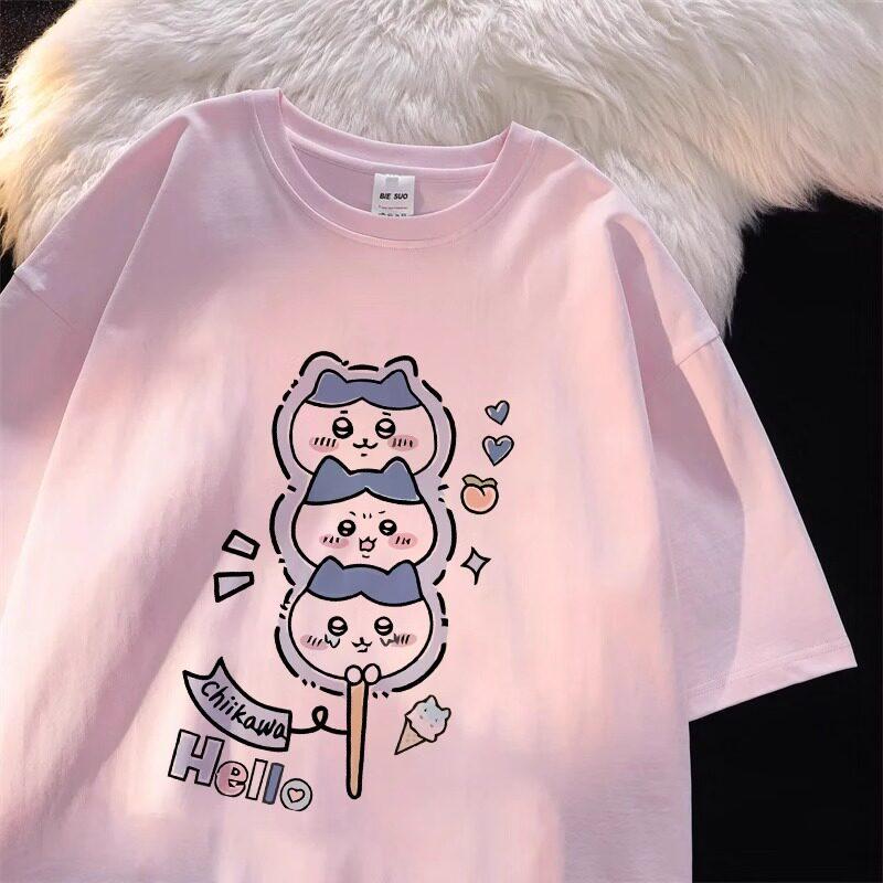 

Chiikawa Cute Funny Pattern Women Unisex Cartoon Summer Fashion Tshirt Casual Loose Comfortable Unisex Round Neck Short Sleeve Top S