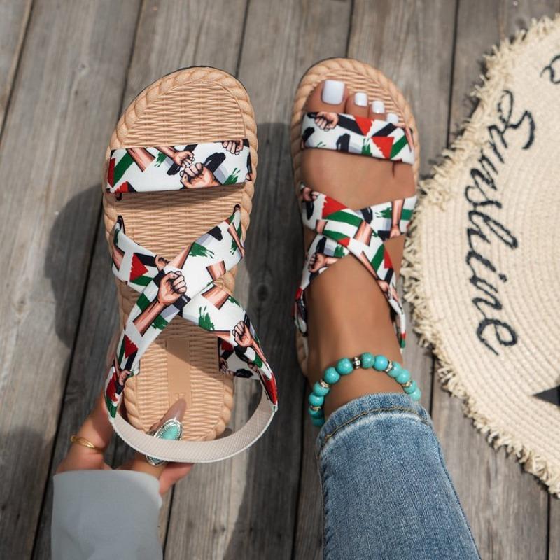 Women's Flat Roman Sandals, Cross Strap Soft Sole Beach Shoes, Plus Size Casual Student Summer Sandals