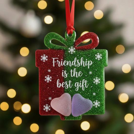 Friendship Christmas Ornaments Handmade Heart/Bell/Tree Shaped Sea Glass Ornament for Christmas Tree Friendship Keepsake for Best Friends