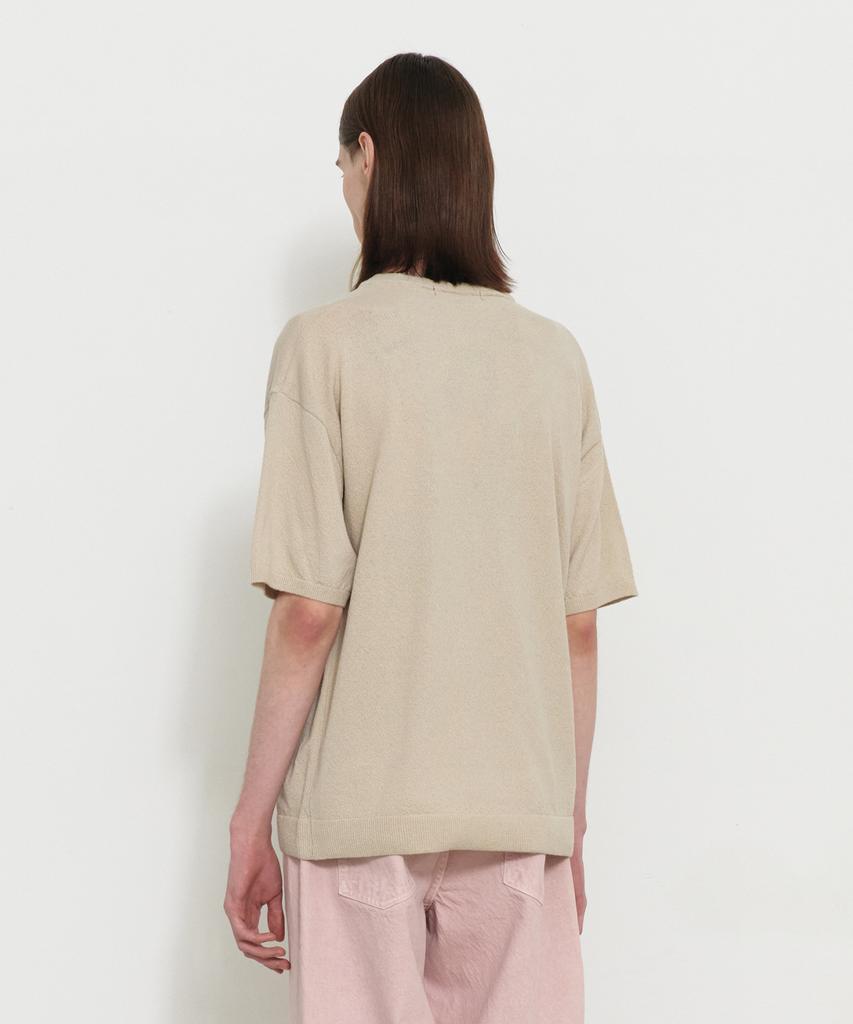 KNITTED Cool Summer Essential Round Short Sleeve Knit Tee Beige