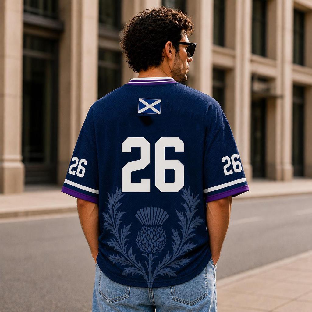 2026 Scotland National Flag #26 Soccer Jersey Quick Dry Mesh Thistle Pattern Football Fan Short Sleeve T Shirt For Kids Adults