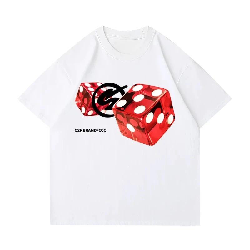 2025 Summer Blockbuster New Niche Color Dice Print Women's Short-sleeved Street Trend Couple T-shirt Trendy Brand Women Clothing