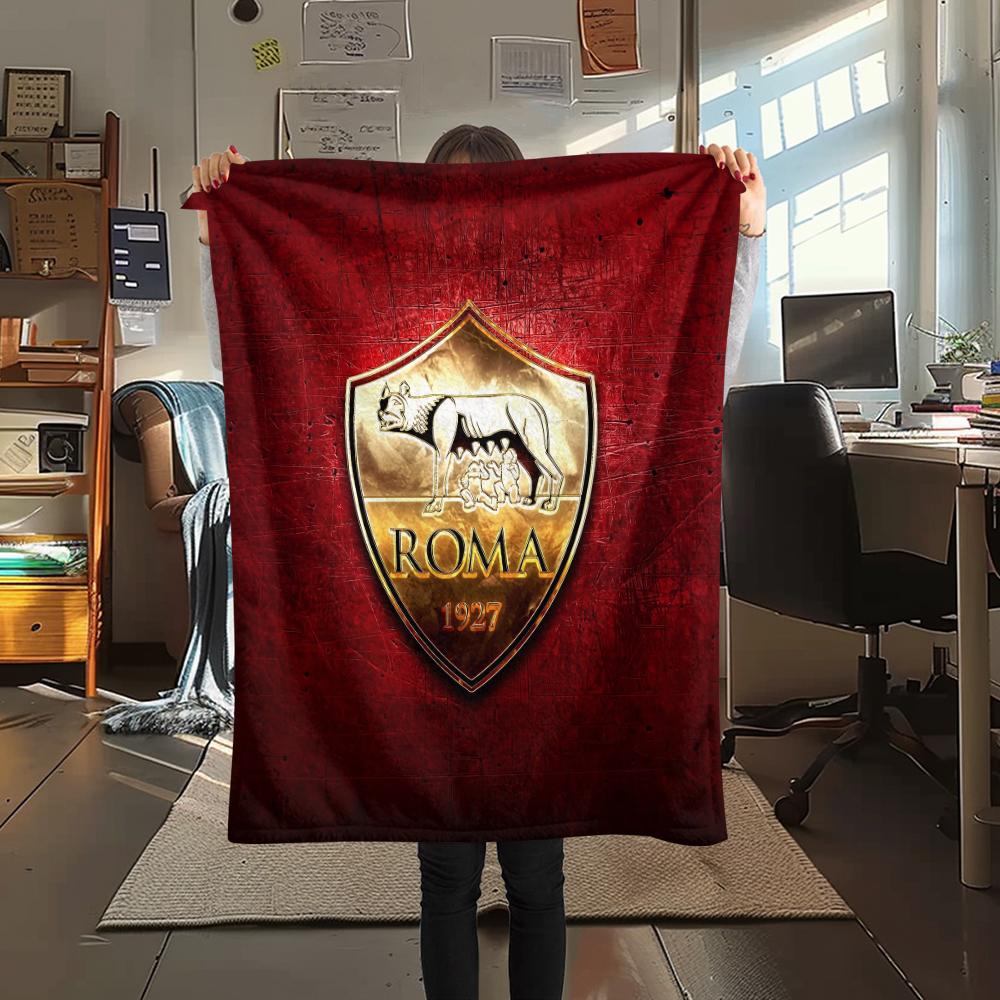 Logo echipă AS Roma, model Pătură de Flanelă, Calitate înaltă Confortabilă pentru Toate Anotimpurile, Decor Casă, Căldură și Confort, Perfectă pentru Cadouri.