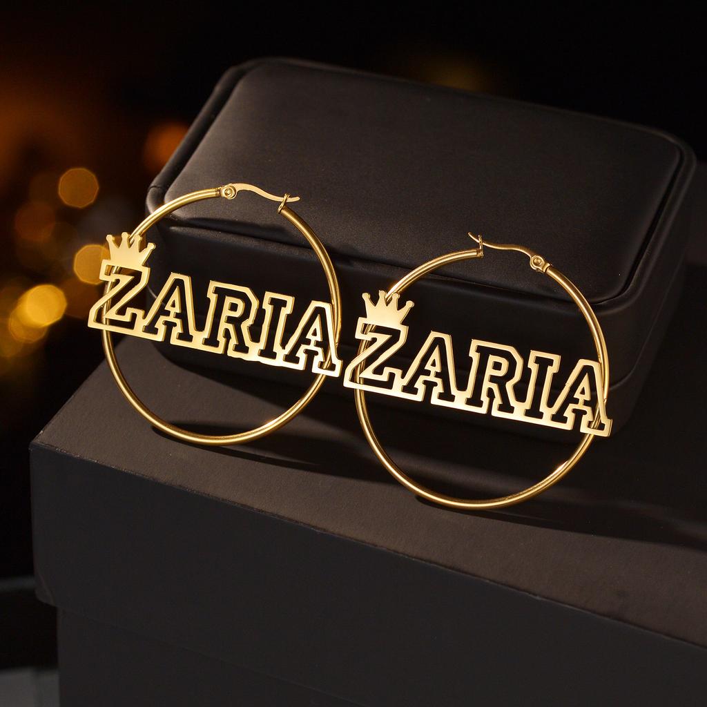 Atoztide High Quality Personalized Stainless Steel Letter For Women Custom Name Diameter 50mm Cricle Earrings Party Jewelry