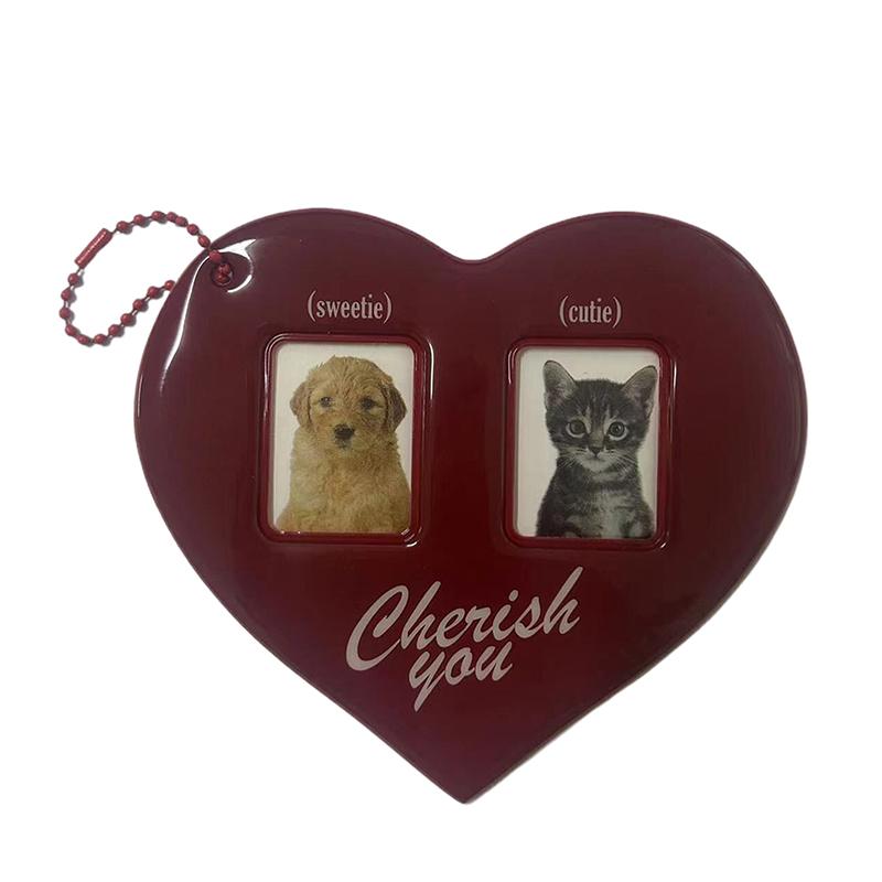 2 Inch Heart Shape Photo Card Protector Small Photocard Holder With Hang Chain For School Office Id Access Card Bus Card Pendant