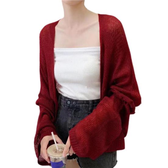 Letni płaszcz chroniący przed słońcem, sweter z otwartym ściegiem, luźny, jednolity kolor, dzianinowy, z długimi rękawami, biurowy, ciepły