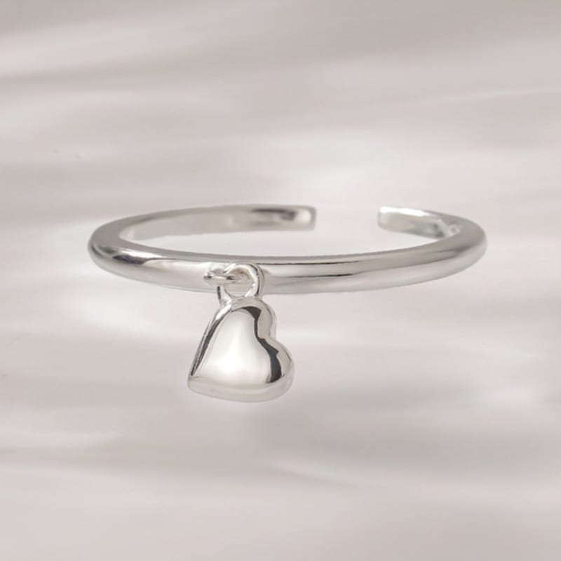 JEWNEL Silver925 Amora Plump Heart Drop Open Ring Silver Ring