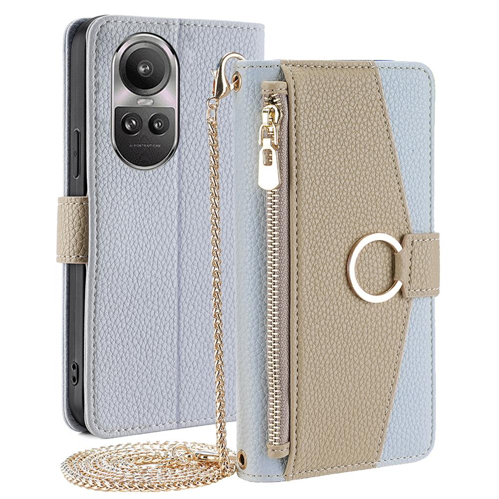 

For Oppo Reno10 5G (Global)/Reno10 Pro 5G (Global) Case PU Leather Phone Cover with Inside Makeup Mirror Blue