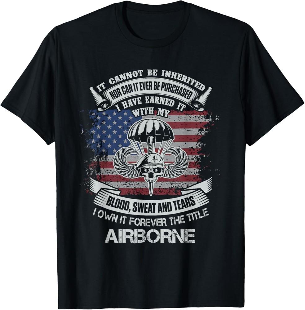 

New Limited Airborne US Army Veteran Flag American, American Veteran T-Shirt Tops Tee 2XL