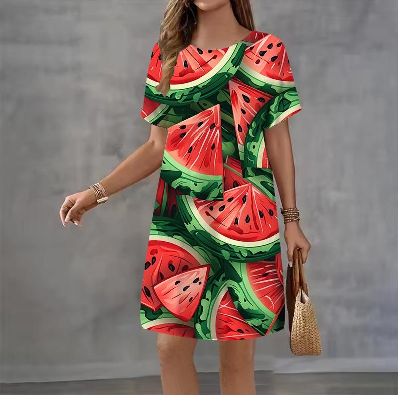Fashion 3D Print Summer Dress Loose Casual Short Sleeve O-Neck Mini Dress