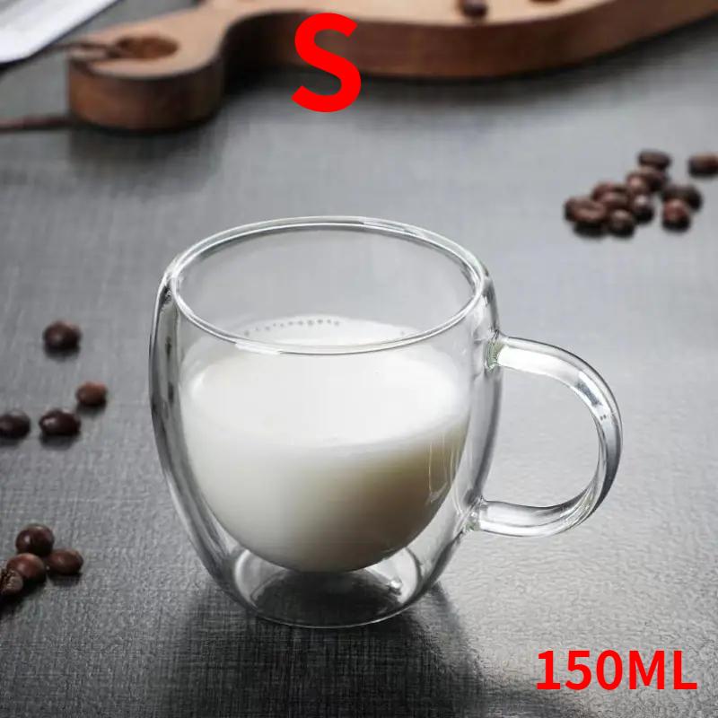 1PC Double Walled Glass Cups Handles Transparent Espresso Coffee Cups Milk Juice Coffee Minimalist Water Cups Drinkware Gifts