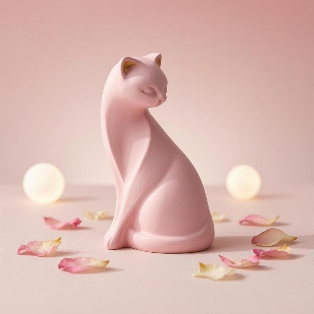Coral Cat Figurine Matte Finish Resin Statue Minimalist Home Decor Decoration for Tabletop,