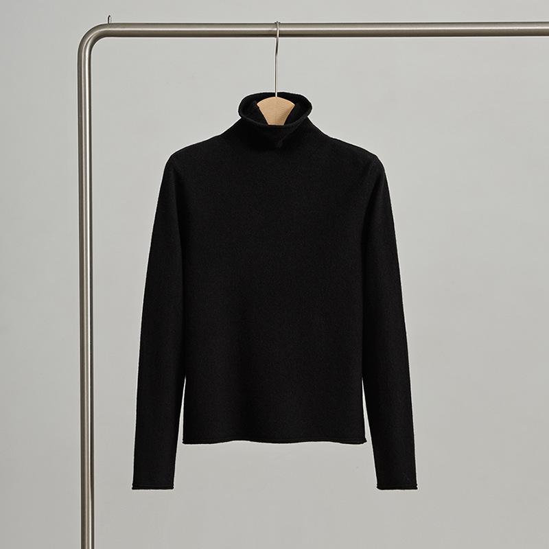 Женский шерстяной свитер с высоким воротником - элегантный теплый топ на осеньзиму M for 110 jin чёрный 5233₽