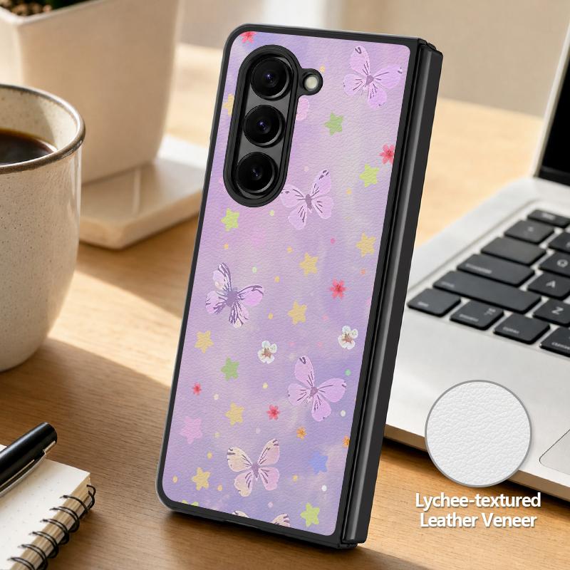 Luxury Butterfly Print Case For Samsung Galaxy Z Fold 8 Ultra 7 6 5 Fold8 Fold7 Fold6 Luxury Leather Skin Hard Folding Phone Cover