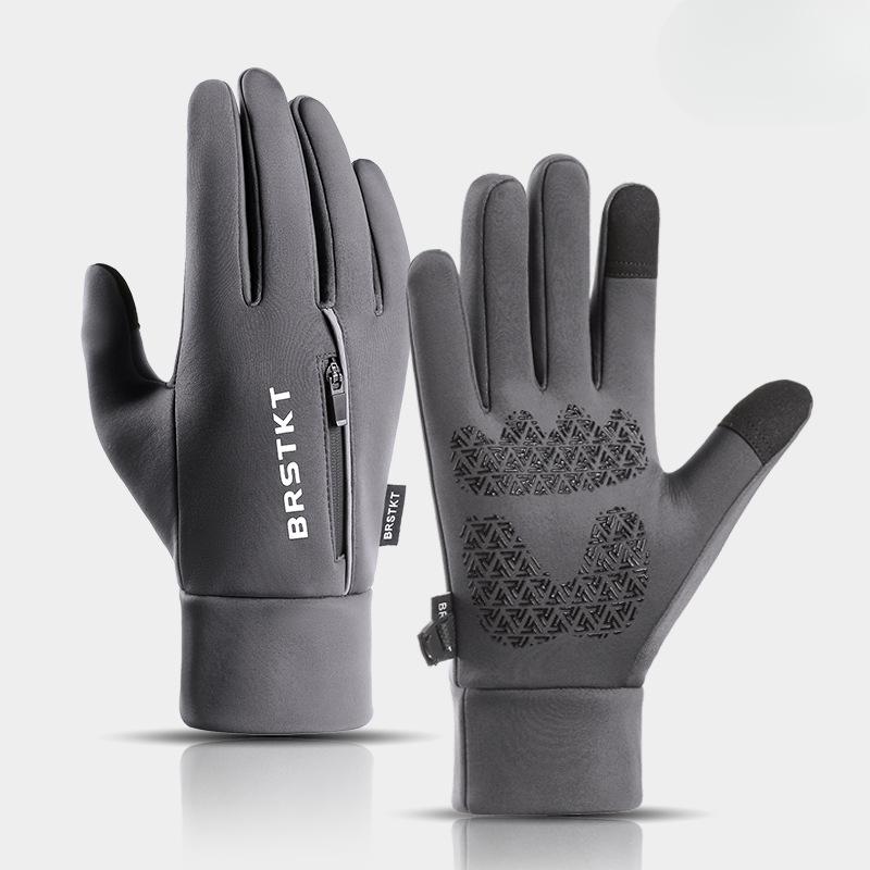 Autumn and Winter Cycling Gloves for Men Warm  Outdoor Sports  Windproof  Waterproof  Fleece  Electric Bike  Zipper Touch Screen Gloves