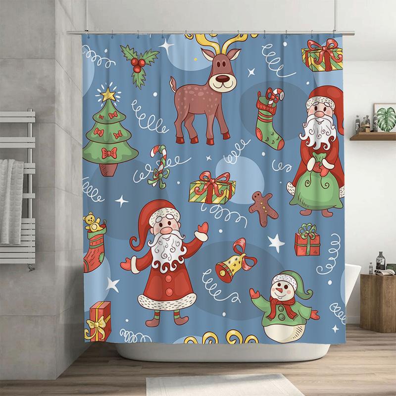 

Tu Christmas Shower Curtain Santa Claus Reindeer Snowman Holiday Festive Bathroom Decor Waterproof Holiday Gift Christmas Party W60H190(CM)-1 Pcs