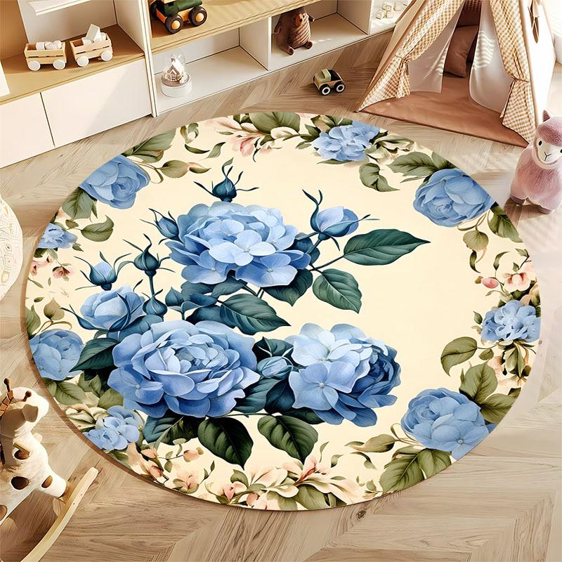 Free Shipping Round Floral Carpet with Blue Roses for Elegant Living Spaces Round Carpet for Home Sofa Bedroom,gift