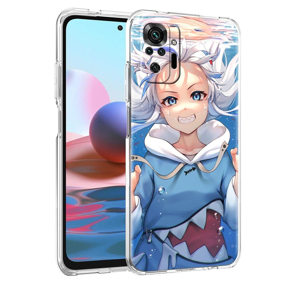 Etui na telefon dla Xiaomi Poco X3 NFC M3 F3 Redmi Note 9S 9 8 10 Pro 7 8T 9C 9A 8A K40 Przezroczyste etui Anime Gawr Gura Hololive rekin