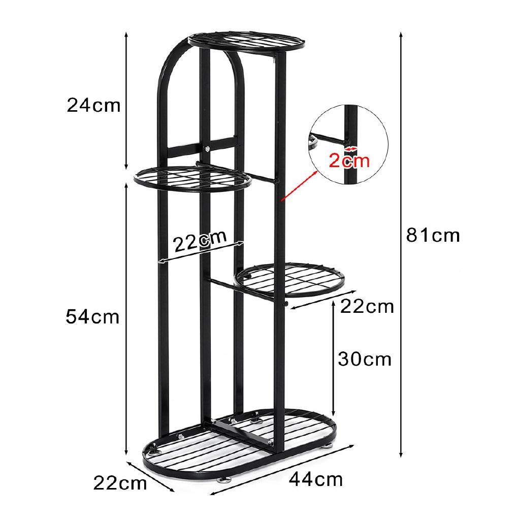 4-Tiers Holder Flower Pot Rack Garden Shelf Stand Outdoor Indoor Black White Iron Art Tree Design Plant Stand 22x44x81cm