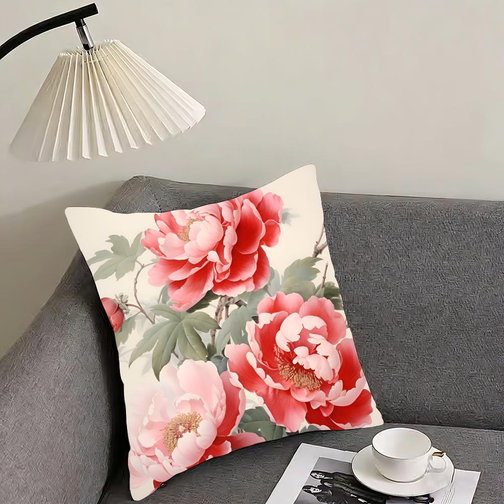 Fashion Peony Cushion Cover Reversible Plush Pillow Cover – For Car, Sofa, Bedroom, Perfect As a Gift.