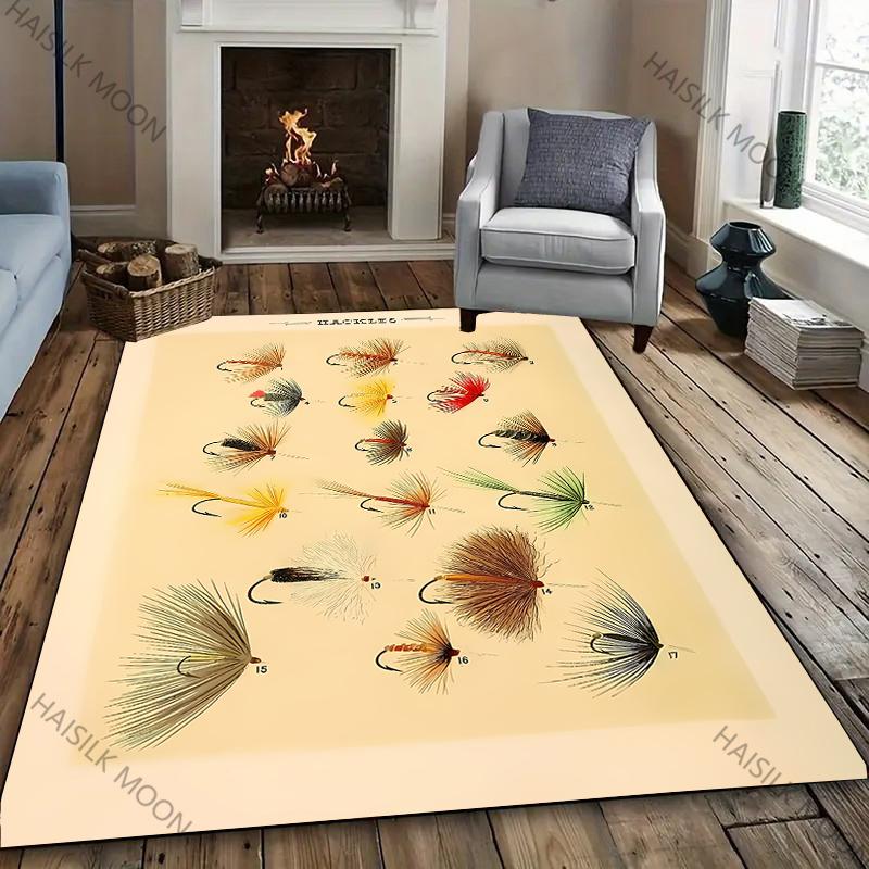 3D Fish Bait Pattern Carpet Bedroom Floor Living Room Bed Office Mat, Non-slip Exquisite Home Decor Durable Machine Washable Rug