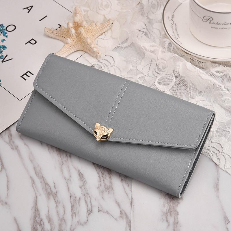 New Fashion Lady Fox Decorated Long Women's Wallet Korean Style Women's Cute Leather Clip Multi-card Slot Phone Bag Trendy Soft