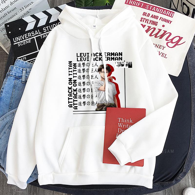 Japonské anime Attack on Titan Levi Grafické tištěné mikiny s kapucí pro muže a ženy Manga Mikiny nadměrné velikosti Mikina Harajuku Pánská streetová móda