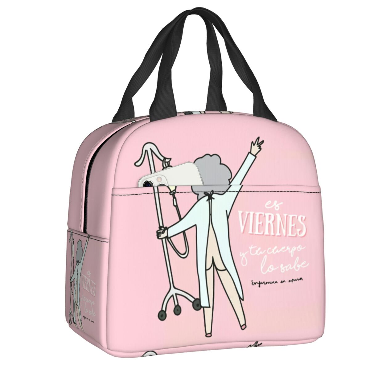 Custom Enfermera En Apuros Nurse Medical Health Lunch Bag Women Thermal Cooler Insulated Lunch Boxes for Kids School Children 22x20x13cm