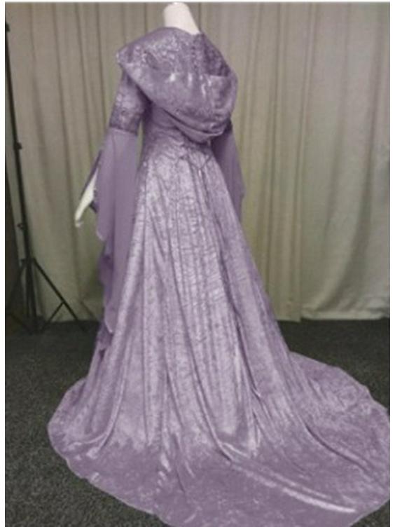 Hooded Medieval Retro Wedding Dress: Waist-Cinching, Women's Cosplay Costume for Halloween