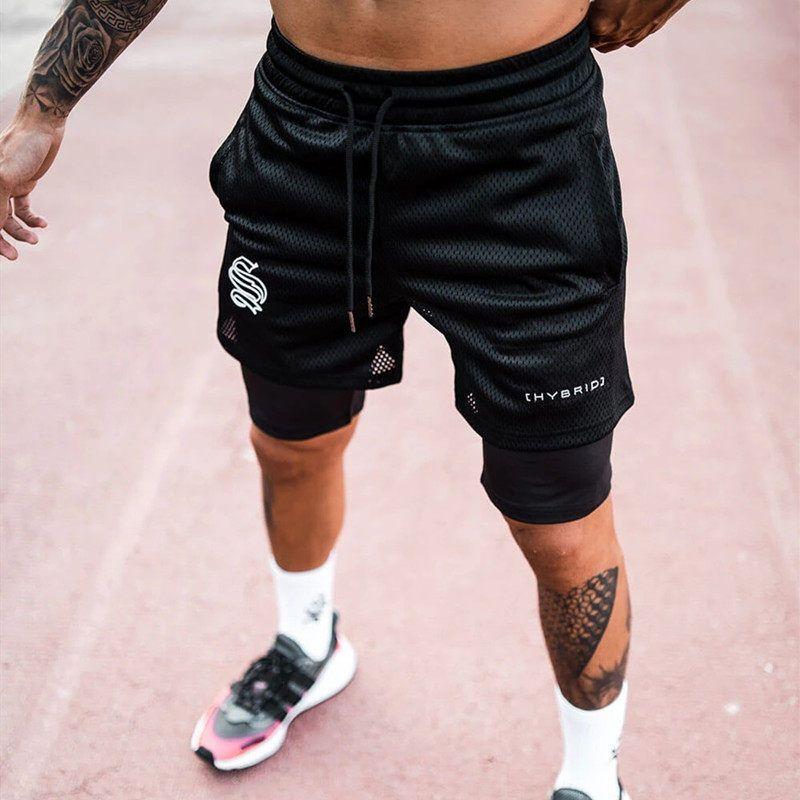 

Double Layer Men s Athletic Shorts Casual Running Quick-Drying Knee Length Pants Fashion Lining Fake Two-Piece Basketball Training Pants Tide Black with Black Lining XL [70Kg-80Kg]