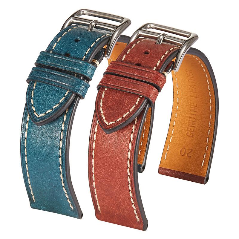 Vintage Italian First Layer Cowhide Watchband 20mm 22mm Handmade Vegetable Tanned Leather Watch Strap Men Wristband Bracelets