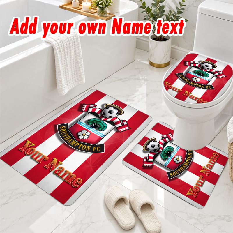 Personalized Southampton FC 3Pcs Flannel Toilet Mat Set Custom Text Bathroom Rug Non Slip