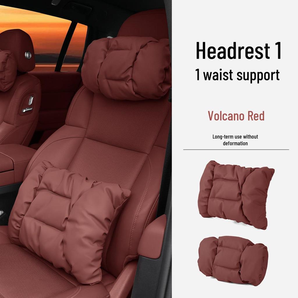 Neues Luxus Auto Kopfstützen- & Lendenwirbelstützkissen - Fleckenresistentes Leder, Fortschrittliche Nackenstütze & Baumwollpolster