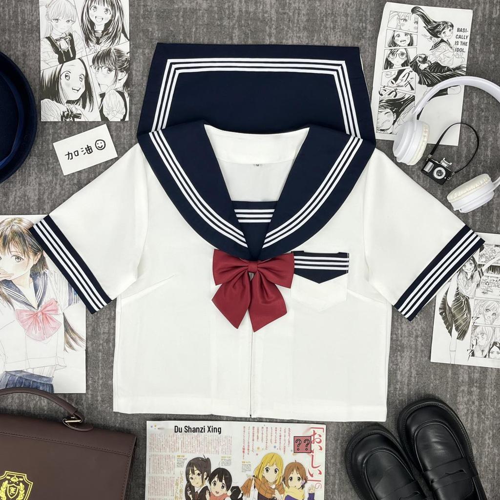 Authentic Japanese School Style White Sailor Suit for Graduation & Performance