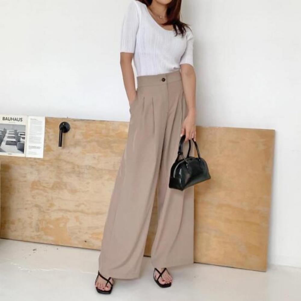 New Arrivals Open Run Women Pintuck Wide High Waist Slacks