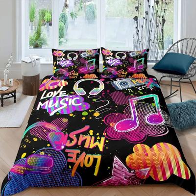 Juego de Funda Nórdica Tamaño Queen Tema Música Rock Funda de Edredón Niños Niñas Colorido Auriculares Radio Juego de Cama Suave